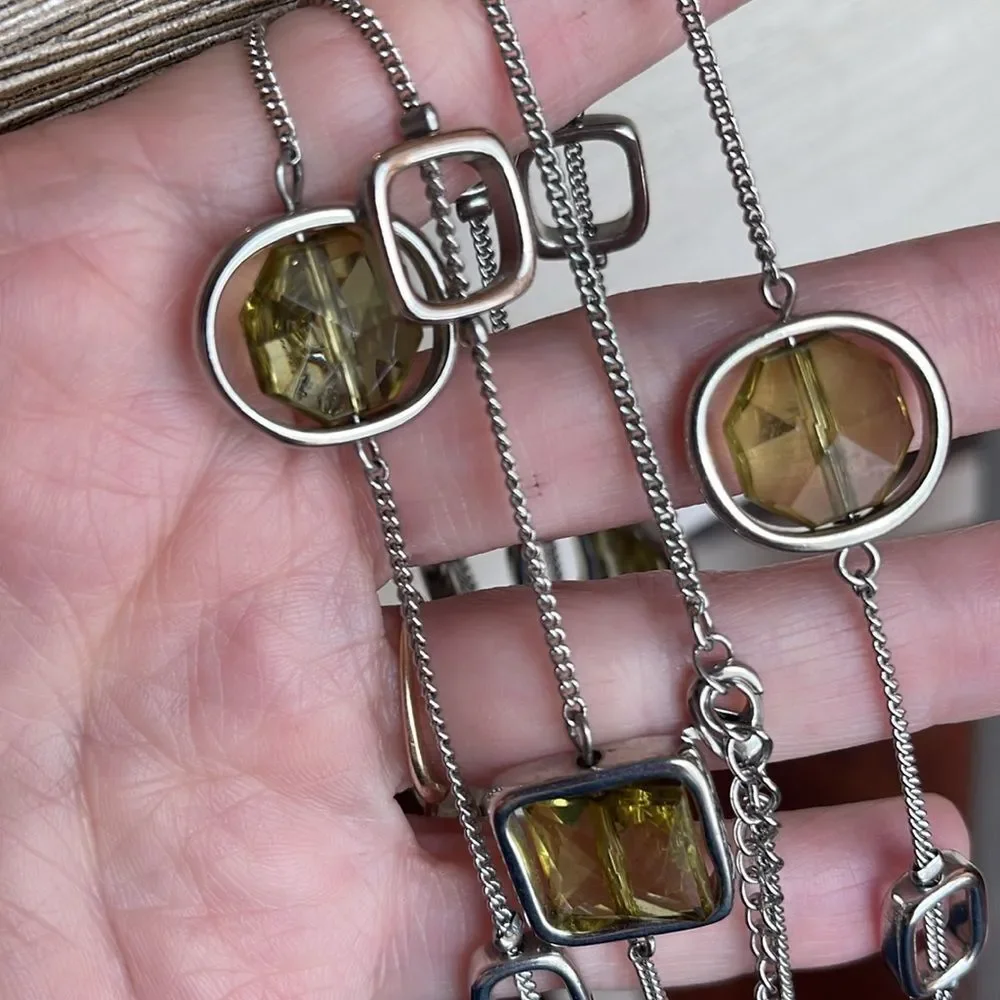 Vintage Lia Sophia “Midori” Silver-tone Station Necklace with Green Gems